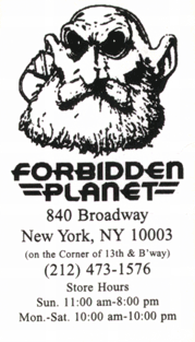 The Forbidden Planet business card.
